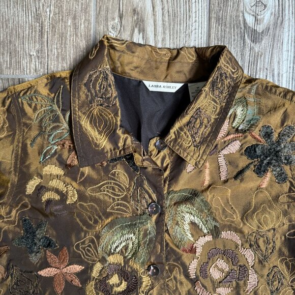 Vintage Laura Ashley Jacket Womens‎ Embroidered Floral M Boho Gypsy Hippie Light - Picture 5 of 8